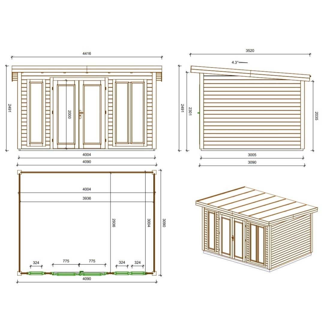 Altanka - Abri de jardin en bois Kira 4,04x3,09m - 12m2 - Ep. 34mm - 000008 - ALTANKA - Image 3