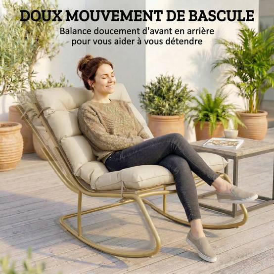 Fauteuil à bascule acier beige et doré 113 x 70 x 76 cm - PANGIVO - Image 6