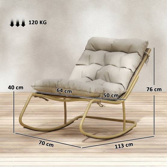 Fauteuil à bascule acier beige et doré 113 x 70 x 76 cm - PANGIVO - Image 5