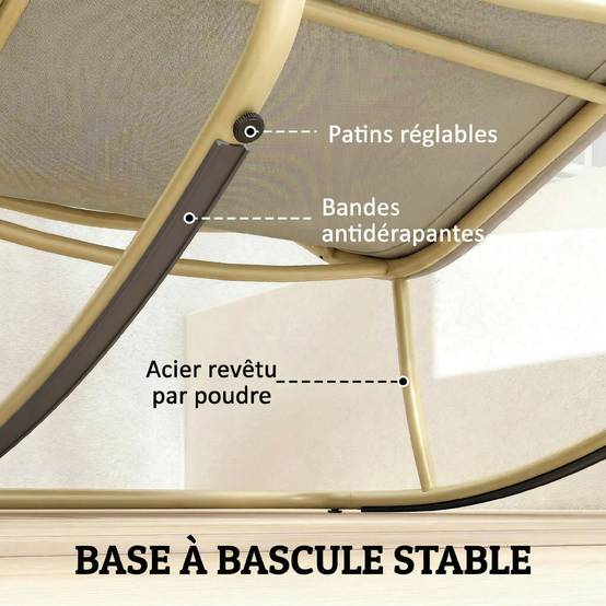 Fauteuil à bascule acier beige et doré 113 x 70 x 76 cm - PANGIVO - Image 9