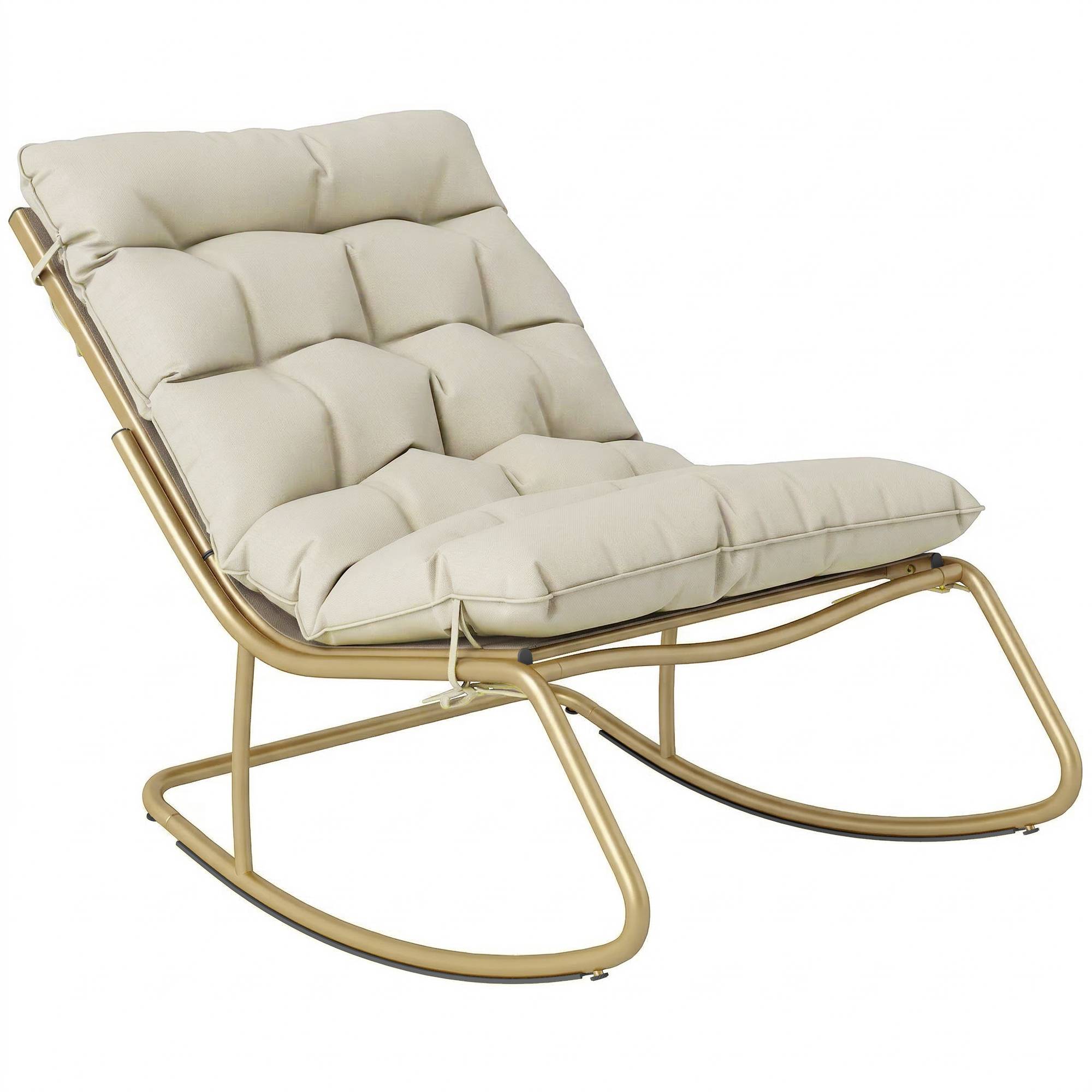PANGIVO - Fauteuil à bascule acier beige et doré 113 x 70 x 76 cm - PANGIVO