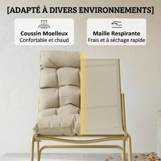 Fauteuil à bascule acier beige et doré 113 x 70 x 76 cm - PANGIVO - Image 8