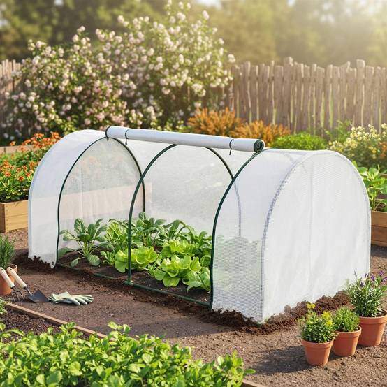 Hoberg Serre De Jardin 100x50x158/170 Cm - Film PE Grillé 140g/m² Avec Traverses Et Piquets
