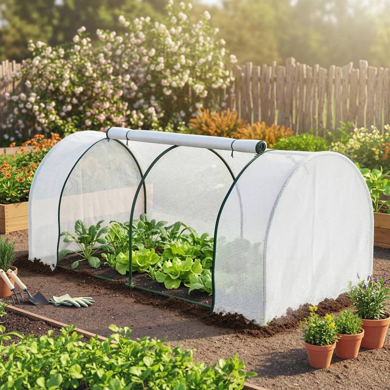 Hoberg Serre De Jardin 100x50x158/170 Cm - Film PE Grillé 140g/m² Avec Traverses Et Piquets