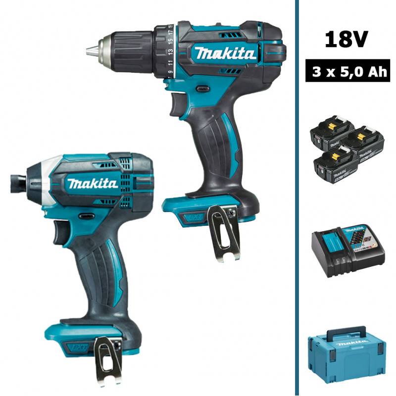 Makita - Pack 2 machines 18V : Perceuse visseuse DDF482 + Visseuse à chocs DTD152 avec 3 batteries 5Ah + Mackpac3 DLX2127TJ1 MAKITA - Image 1
