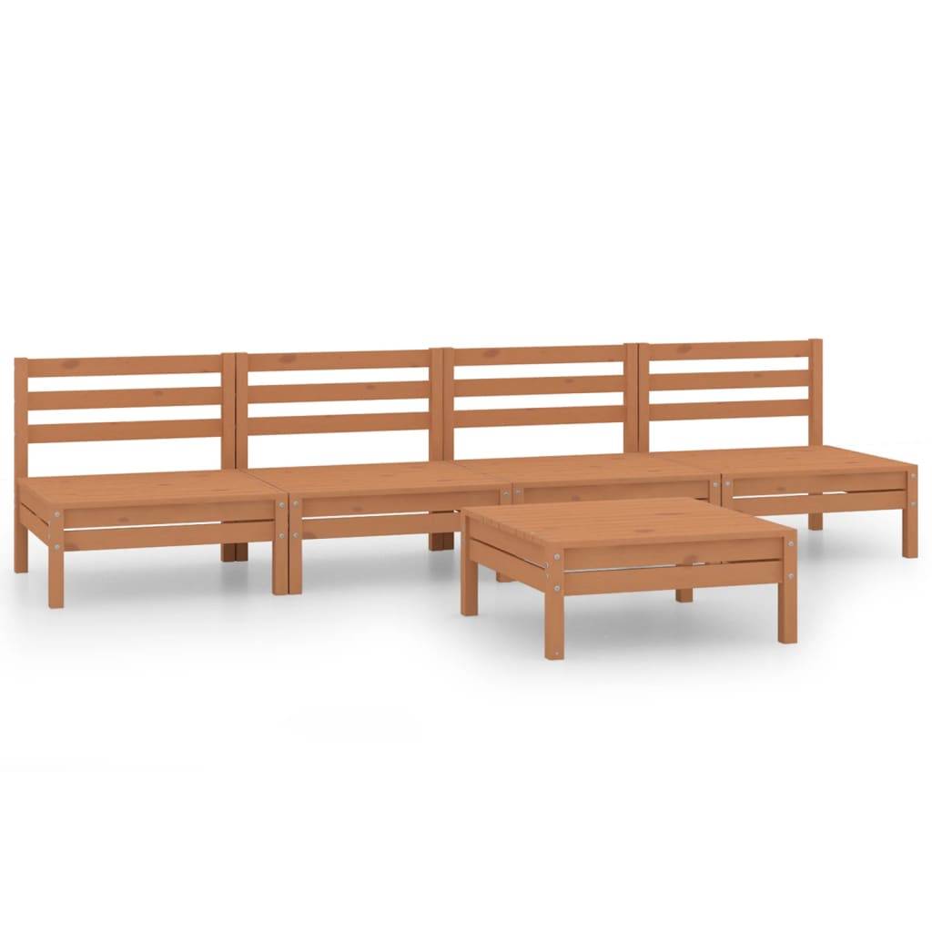 Helloshop26 - Salon de jardin meuble d'extérieur ensemble de mobilier 5 pièces marron miel bois de pin massif - Imagen 1