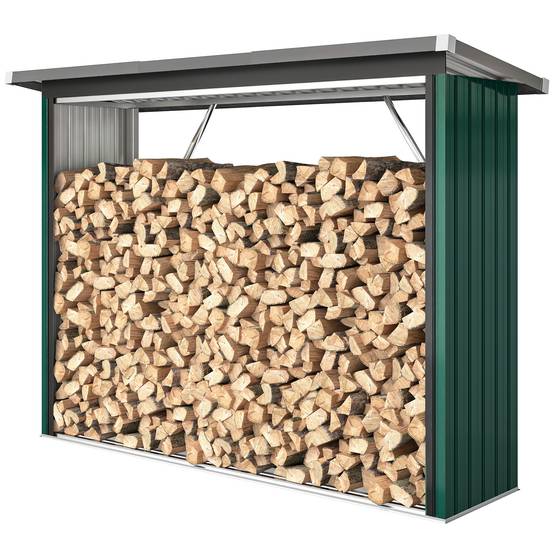 Abri bûches acier galvanisé stockage bois extérieur toit incliné 213x150cm vert - ComfortXL Outdoor Living - Image 2