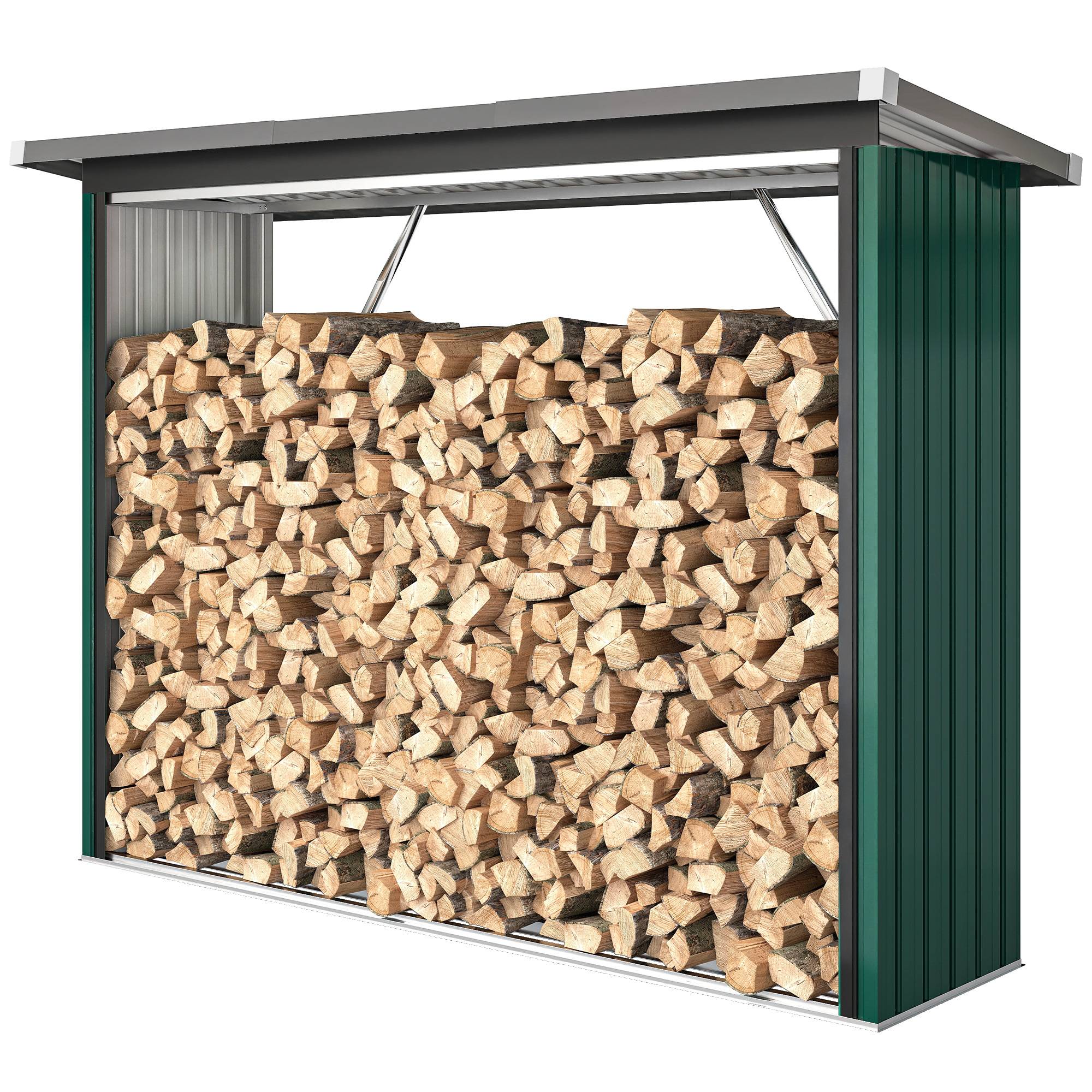 Abri bûches acier galvanisé stockage bois extérieur toit incliné 213x150cm vert - ComfortXL Outdoor Living - Image 2
