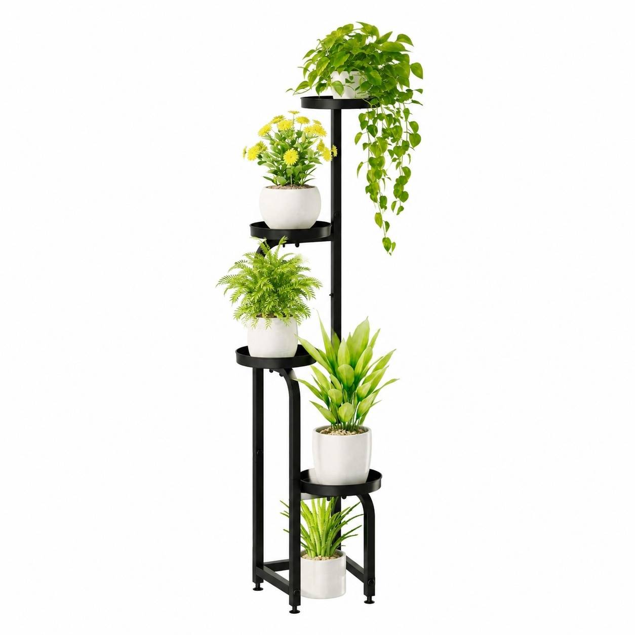 Support de Plantes Métal à 4 Niveaux Intérieur Extérieur Roulettes ou Fixe Égouttoire Perforé - Image 1