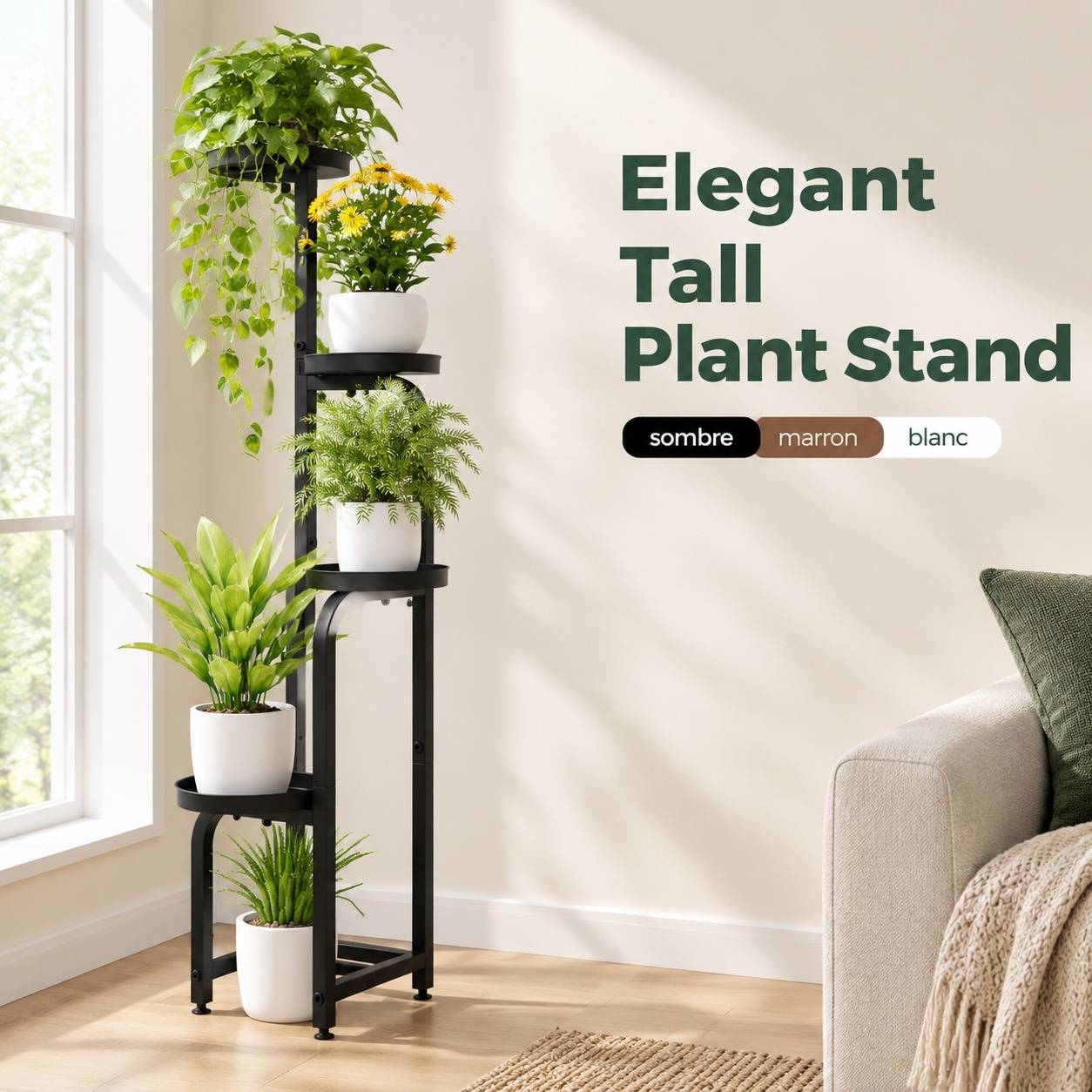 Support de Plantes Métal à 4 Niveaux Intérieur Extérieur Roulettes ou Fixe Égouttoire Perforé - Image 3