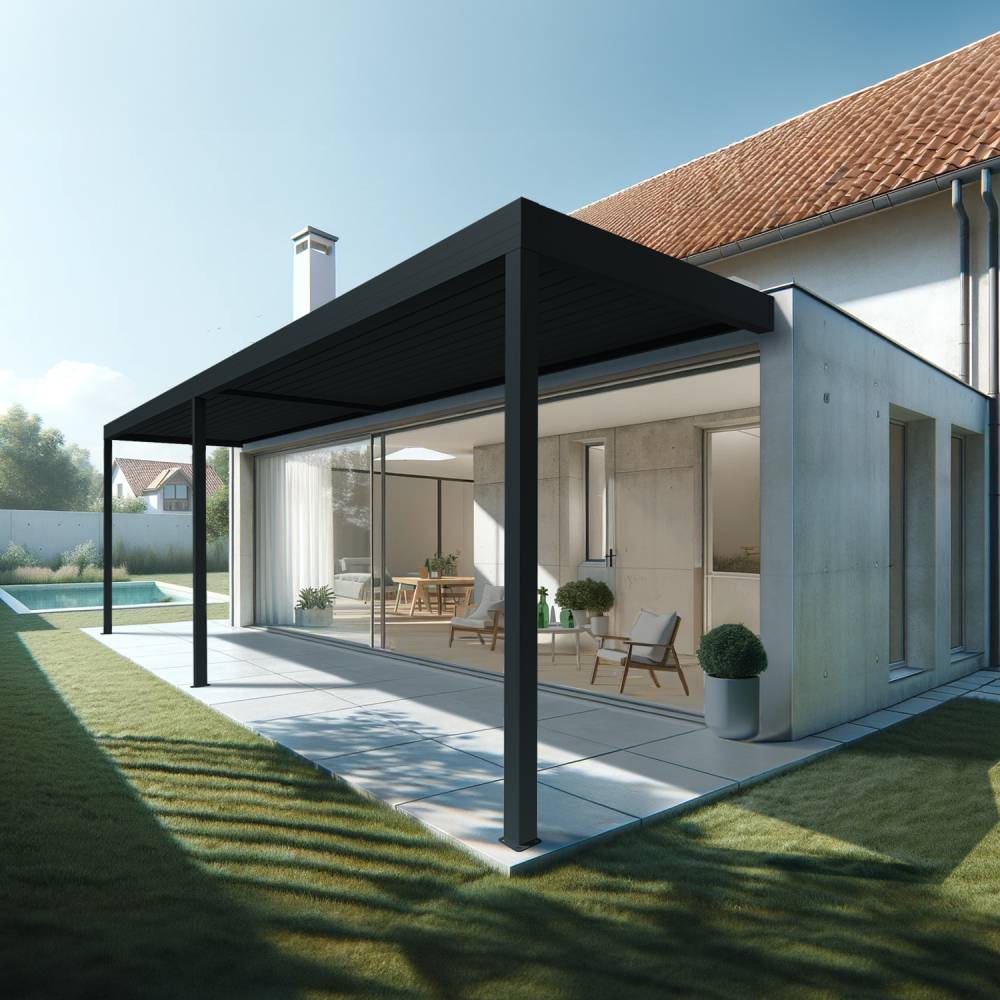 Pergola bioclimatique HELY 8,00x3,937m Vérin à télécommande (Gris anthracite) - Alia Productions - Imagen 1