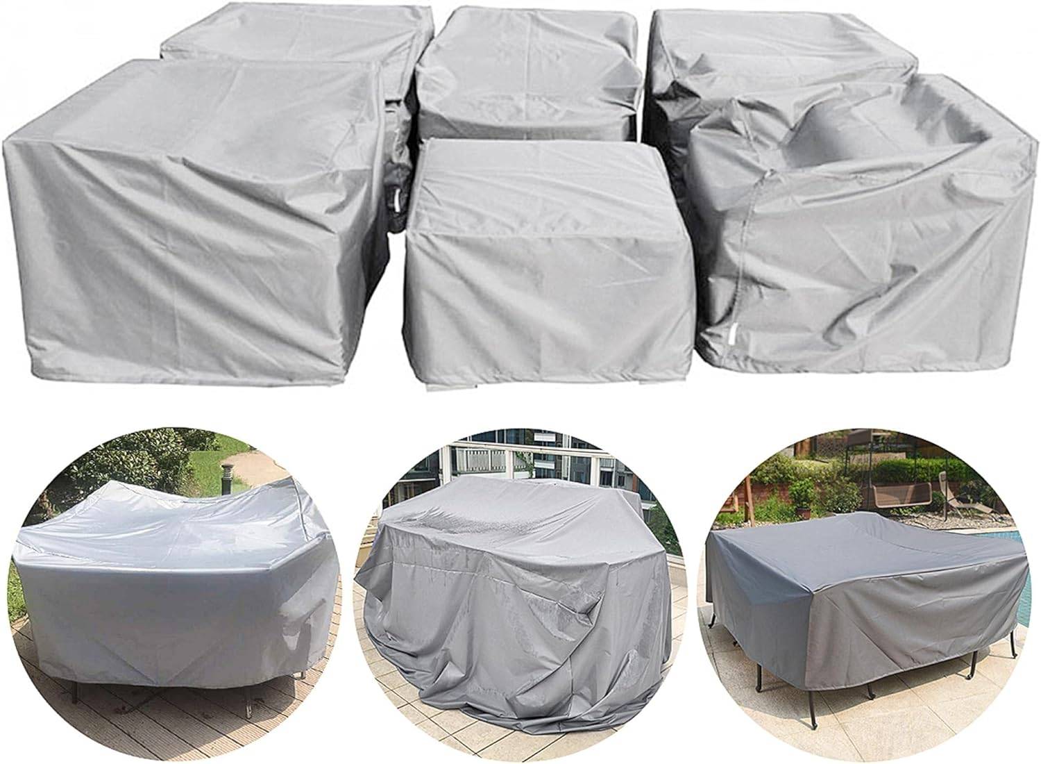 IntiMeg - Housse Salon de Jardin 210D Oxford Tissu Housse de Protection pour Mobilier Protection contre la pluie et la poussière, Anti-UV(130x130x74cm, argent - Image 3