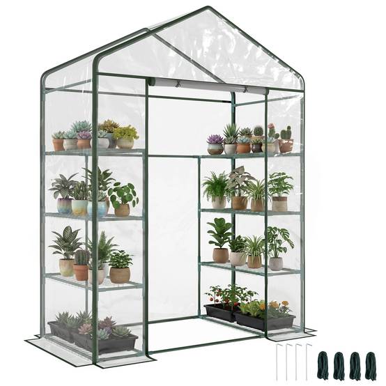 Serre jardin 8 étagères PVC transparent 143x73x195 cm, porte enroulable, balcon plantes fleurs - Image 1