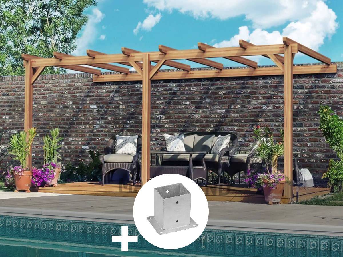 Pergola adossée en lamellé-collé Versailles 300 x 300 cm + 2 supports poteaux - Maderland - Image 1