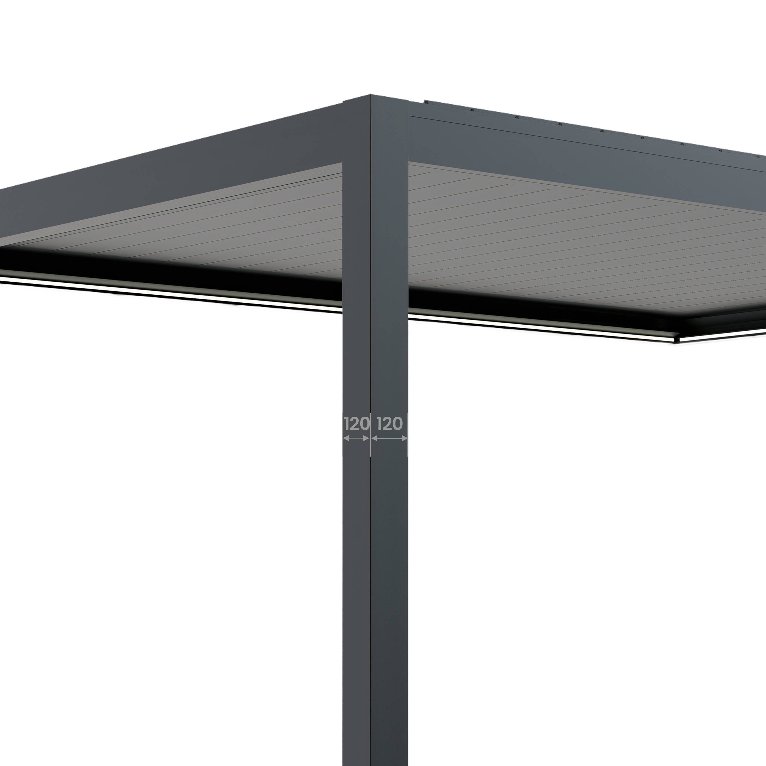 Pergola Bioclimatique Adossée Motorisée 12m² 3x4m Gris Anthracite STELLAR - Eclairage Intégré - Image 8