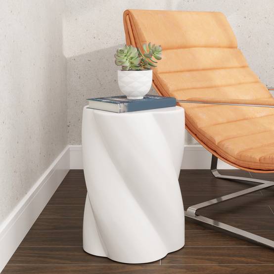 Tabouret de jardin en céramique forme spirale avec couvercle, capacité 120 kg, Ø33 x 45 cm, Blanc, extérieur - Image 9