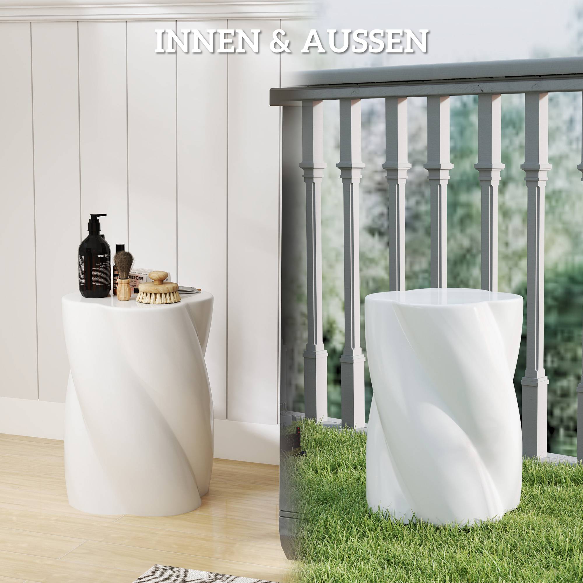 Tabouret de jardin en céramique forme spirale avec couvercle, capacité 120 kg, Ø33 x 45 cm, Blanc, extérieur - Image 8