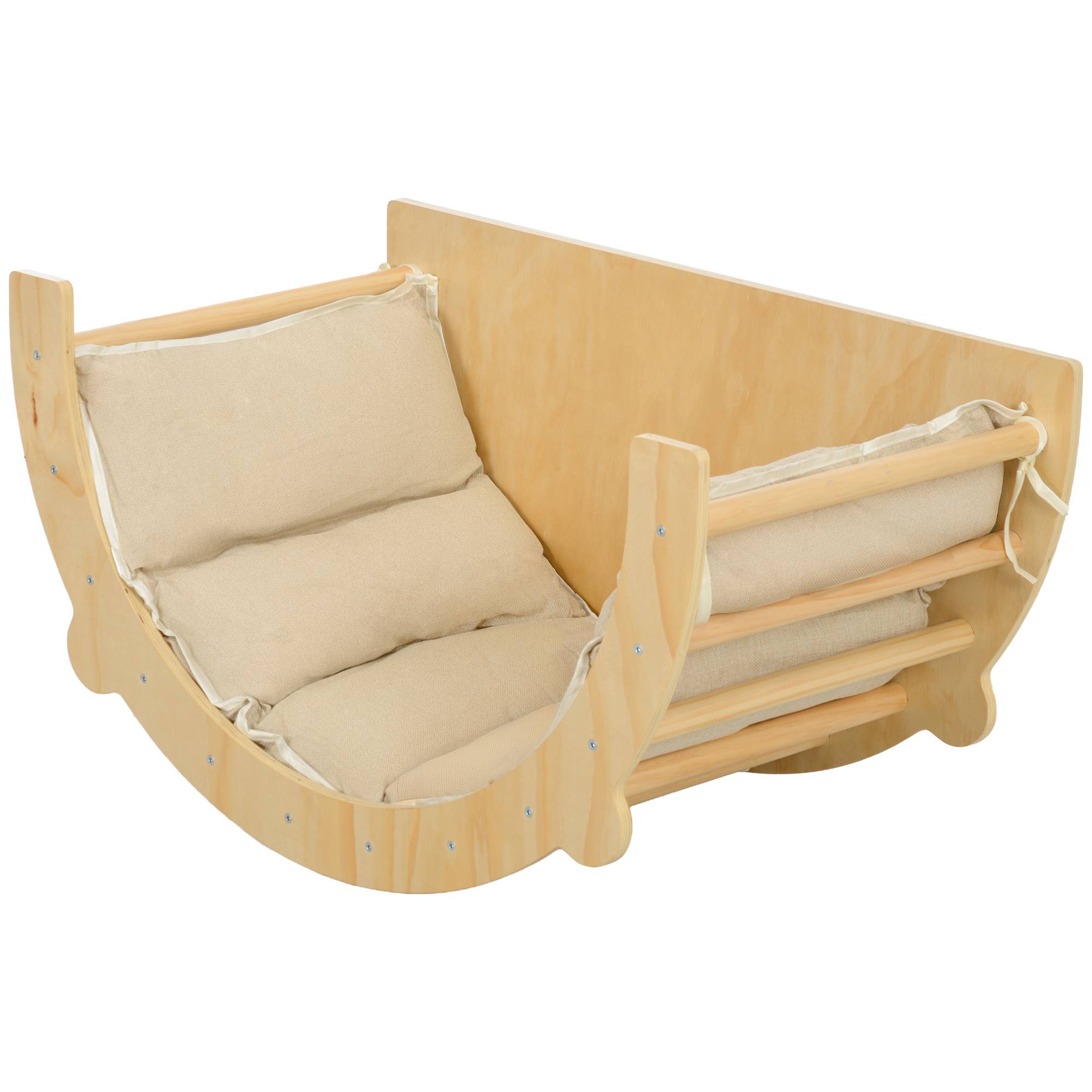 3 en 1 Arche d'escalade fauteuil à bascule et table de jeu coussin, en bois naturel, pour enfants de 18 à 48 mois - Image 2