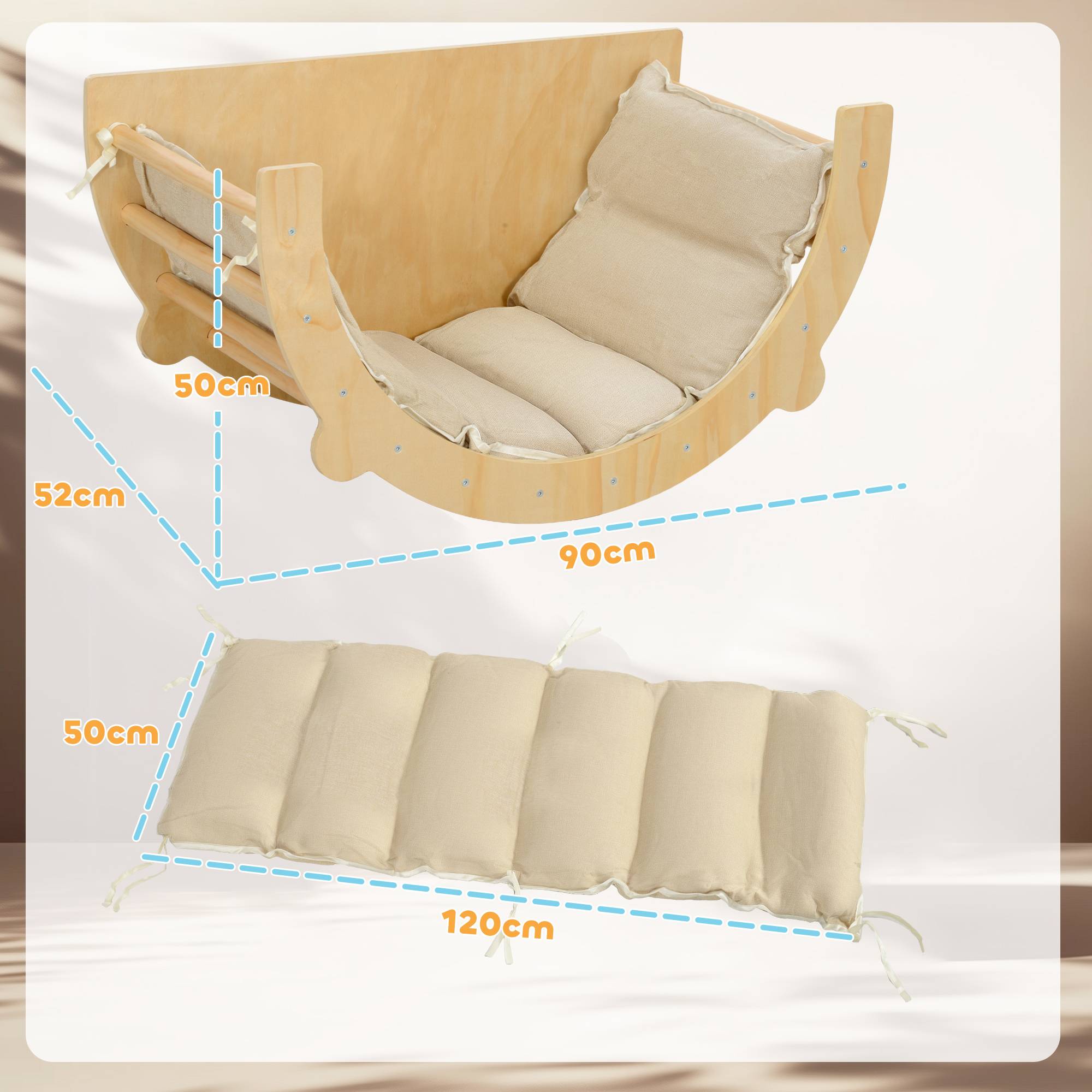 3 en 1 Arche d'escalade fauteuil à bascule et table de jeu coussin, en bois naturel, pour enfants de 18 à 48 mois - Image 5