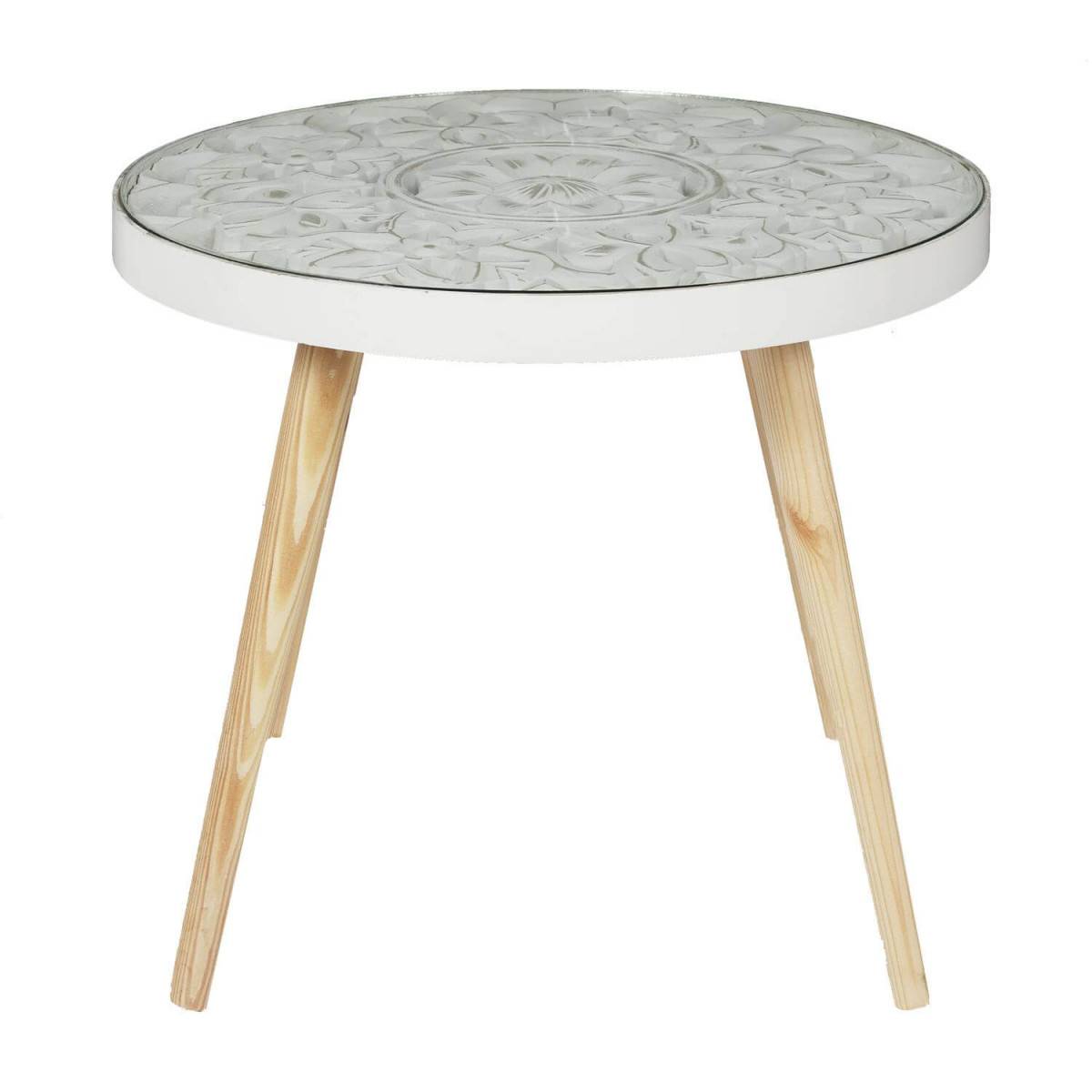Table Basse Ø50cm Motif Floral et Verre trempé - MANDALA - Image 5