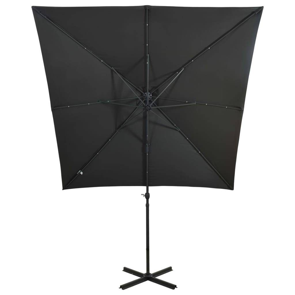 Helloshop26 - Parasol meuble de jardin déporté avec mât et lumières led 250 cm anthracite - Imagen 4