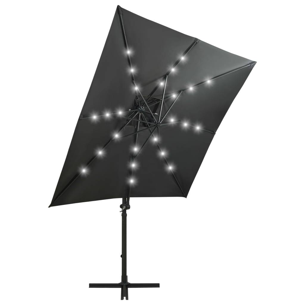Helloshop26 - Parasol meuble de jardin déporté avec mât et lumières led 250 cm anthracite - Imagen 3