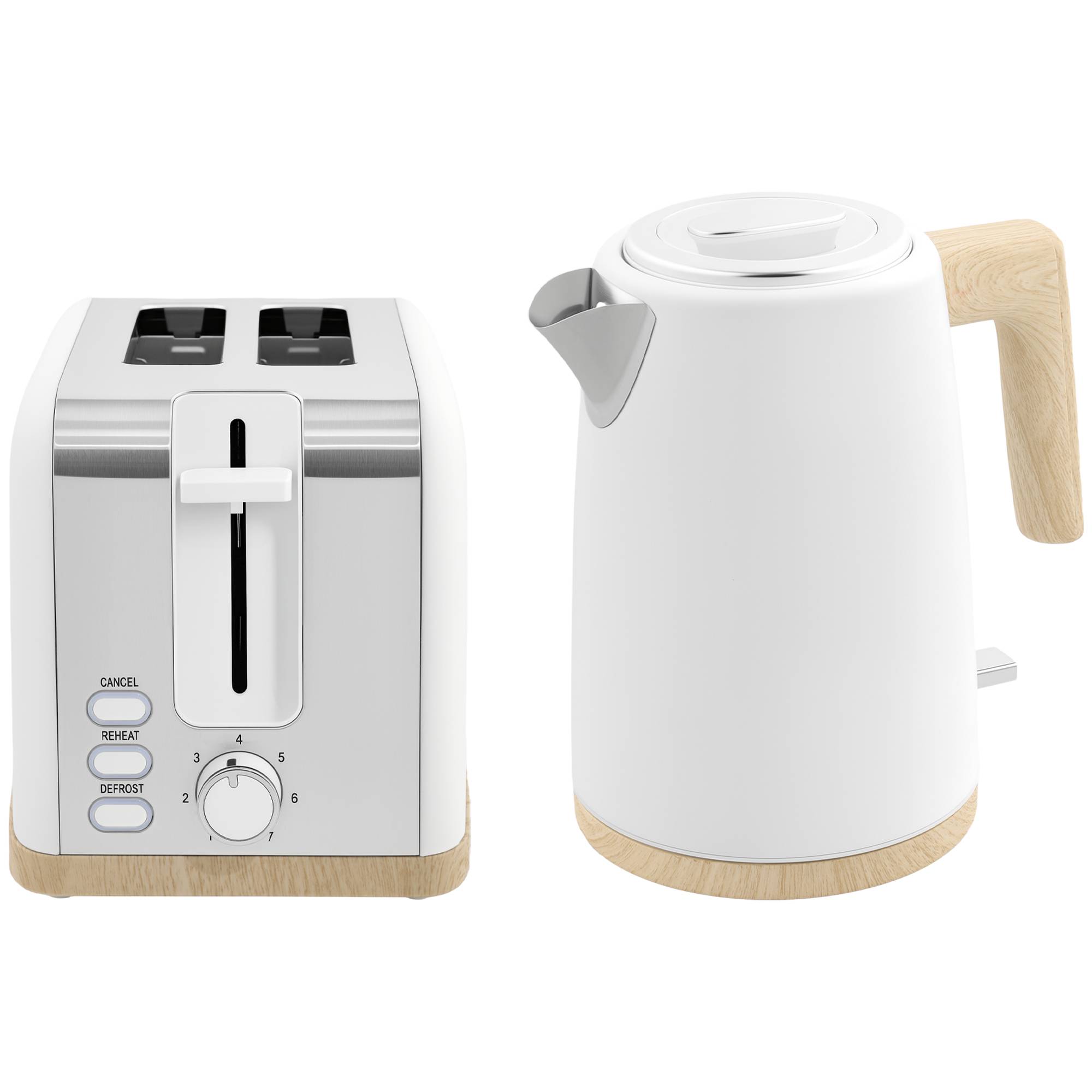 Ensemble bouilloire 1,7L 2200W et grille-pain 2 tranches 7 niveaux de brunissage, blanc - Image 2