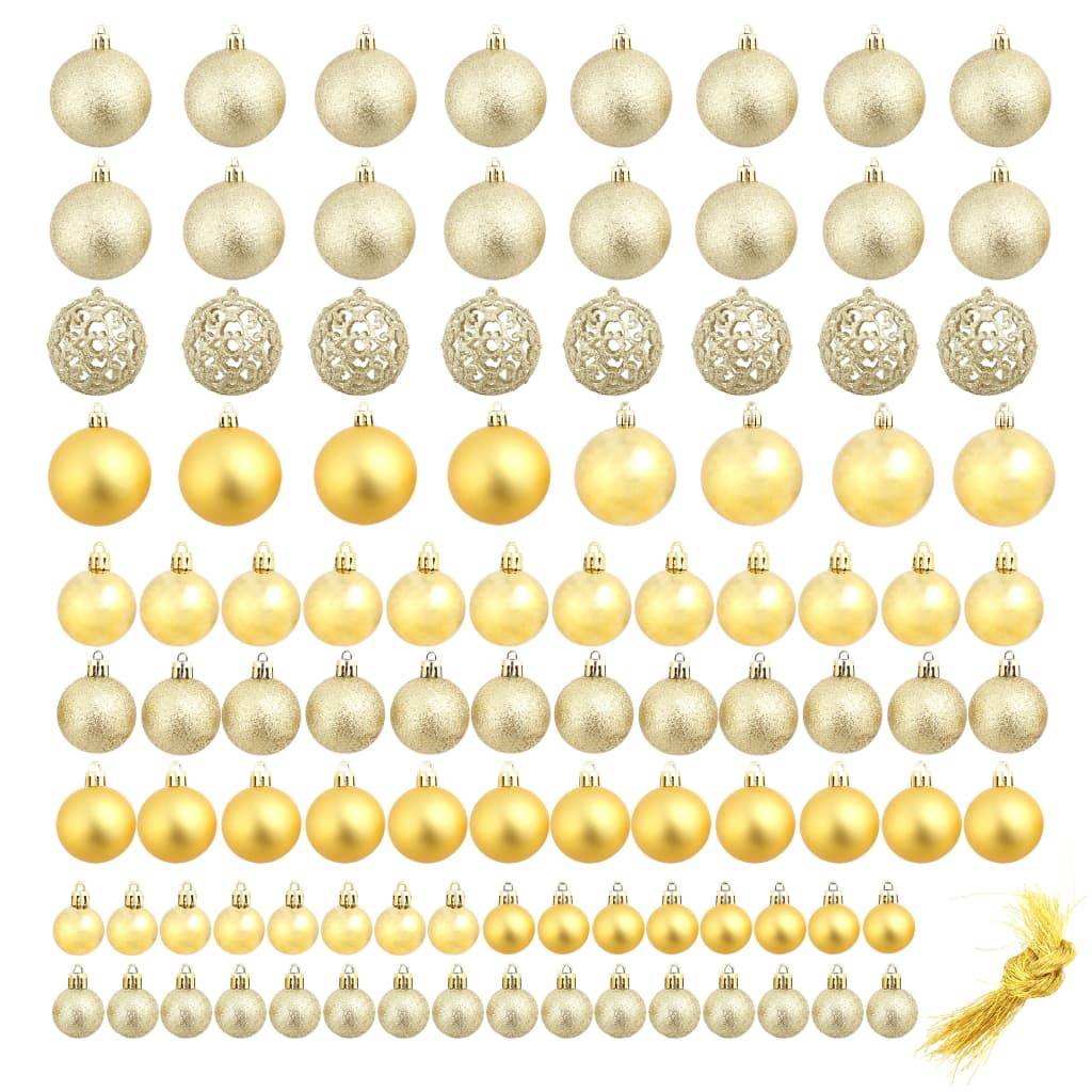 Ensemble de boules de Noël - Ornements de Noël - décorations de Noël 100 pcs 3/4/6 cm Doré - Image 1
