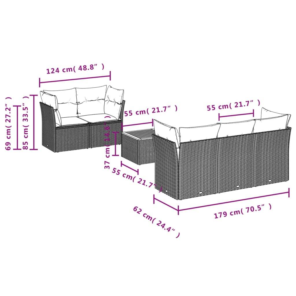 Salon de Jardin Bas Modulable 6 Pièces Résine Tressée Noire Fonction Coffre Coussins Bleus Patio – ComfortXL Outdoor Living - Image 10