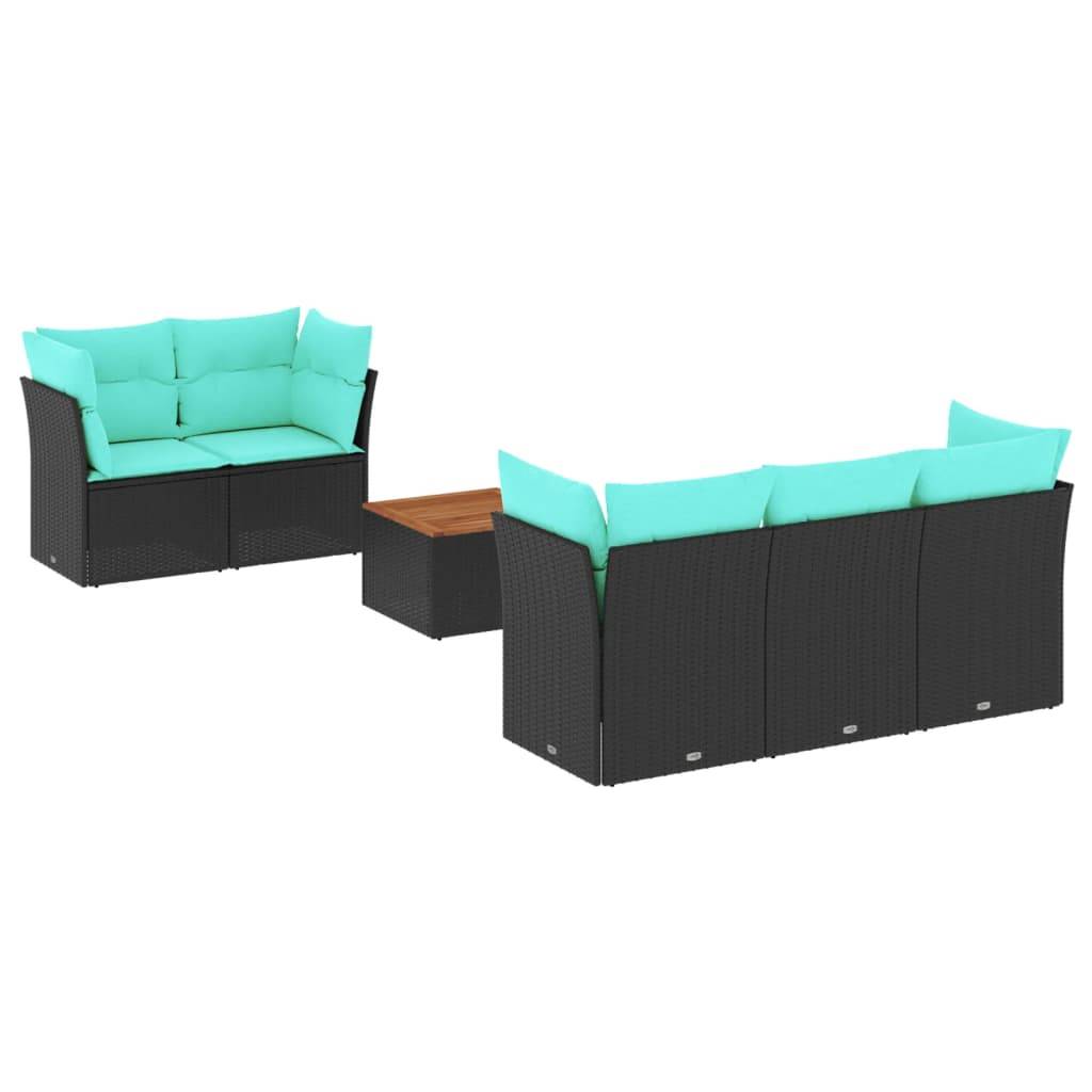Salon de Jardin Bas Modulable 6 Pièces Résine Tressée Noire Fonction Coffre Coussins Bleus Patio – ComfortXL Outdoor Living - Image 2