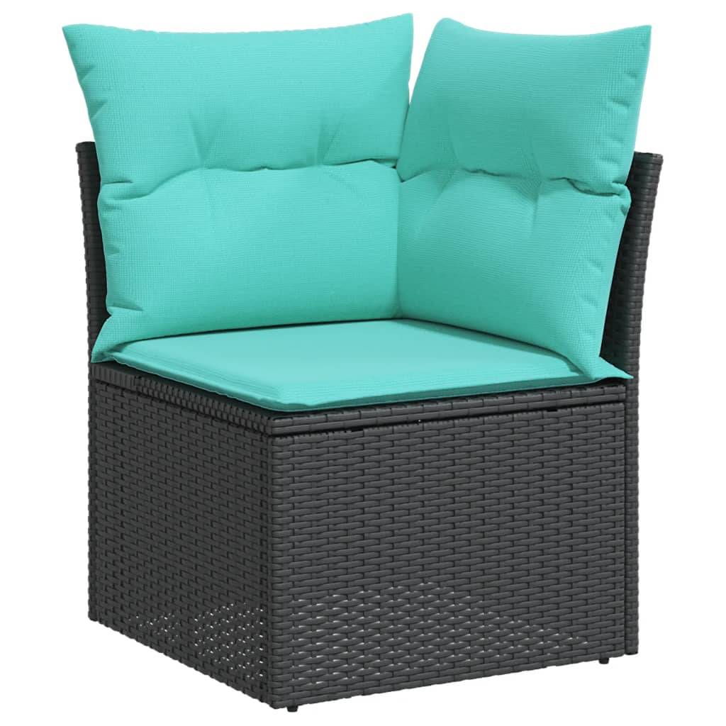 Salon de Jardin Bas Modulable 6 Pièces Résine Tressée Noire Fonction Coffre Coussins Bleus Patio – ComfortXL Outdoor Living - Image 4