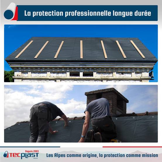 Bâche Toiture 8x9 m LP506TO Gris anthracite - Garantie 5 ans - Bâche d'étanchéité en PVC pour Couvreur et Charpentier TECPLAST - Imagen 2
