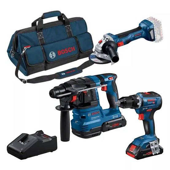 Bosch Professional - Combo kit 3 machines 18V (GSR 18V-55 + GBH 18V-22 + GWS 18V-7) + 2 batteries 4 Ah + chargeur + sac à outils - BOSCH - 0615A50035 - Imagen 1