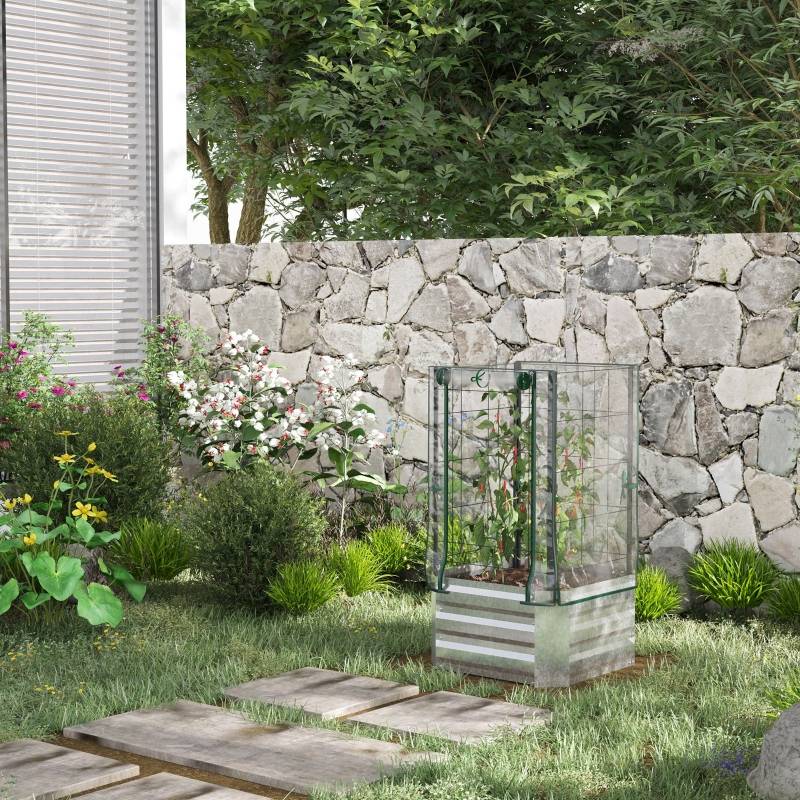 ComfortXL - Carré Potager Surélevé Acier Serre Treillis Jardin Balcon 3en1 53x53x90cm Argent - ComfortXL Outdoor Living - Image 1