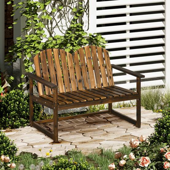 ComfortXL - Banc de jardin 2 places bois de sapin carbonisé 114 x 63 x 86 cm style rustique extérieur charge 240 kg - Image 1