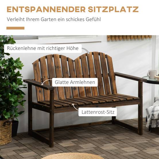 ComfortXL - Banc de jardin 2 places bois de sapin carbonisé 114 x 63 x 86 cm style rustique extérieur charge 240 kg - Image 4