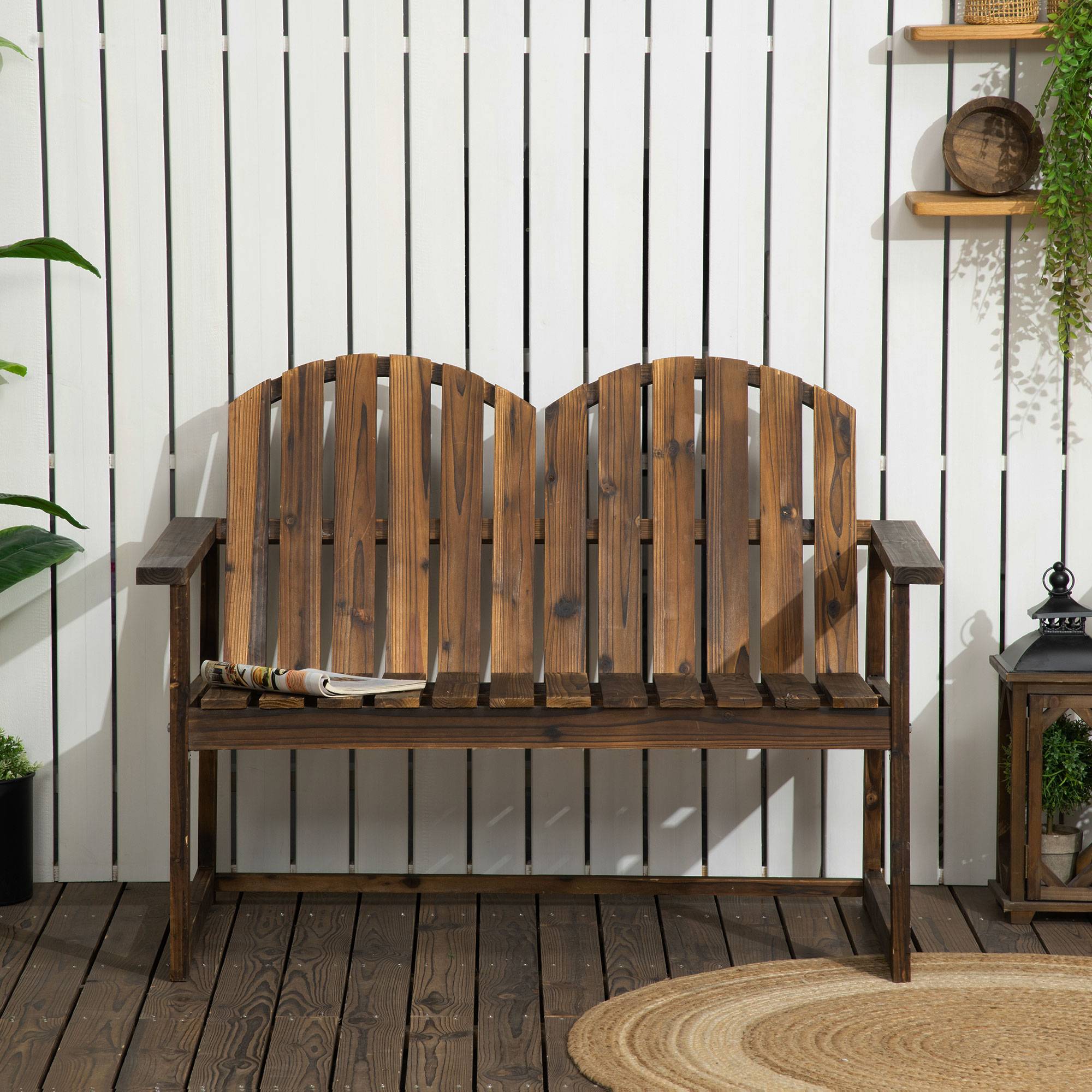 ComfortXL - Banc de jardin 2 places bois de sapin carbonisé 114 x 63 x 86 cm style rustique extérieur charge 240 kg - Image 7