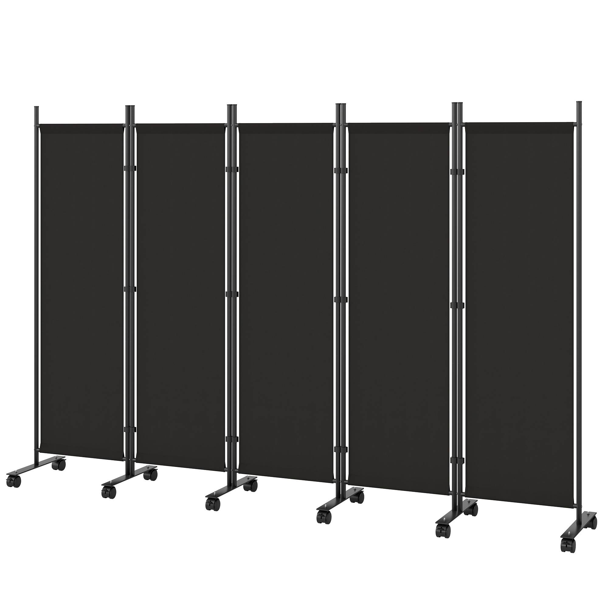 Paravent pliable à 5 panneaux sur 12 roulettes (252 x 170 cm) – Configuration modulable – Noir - Image 2