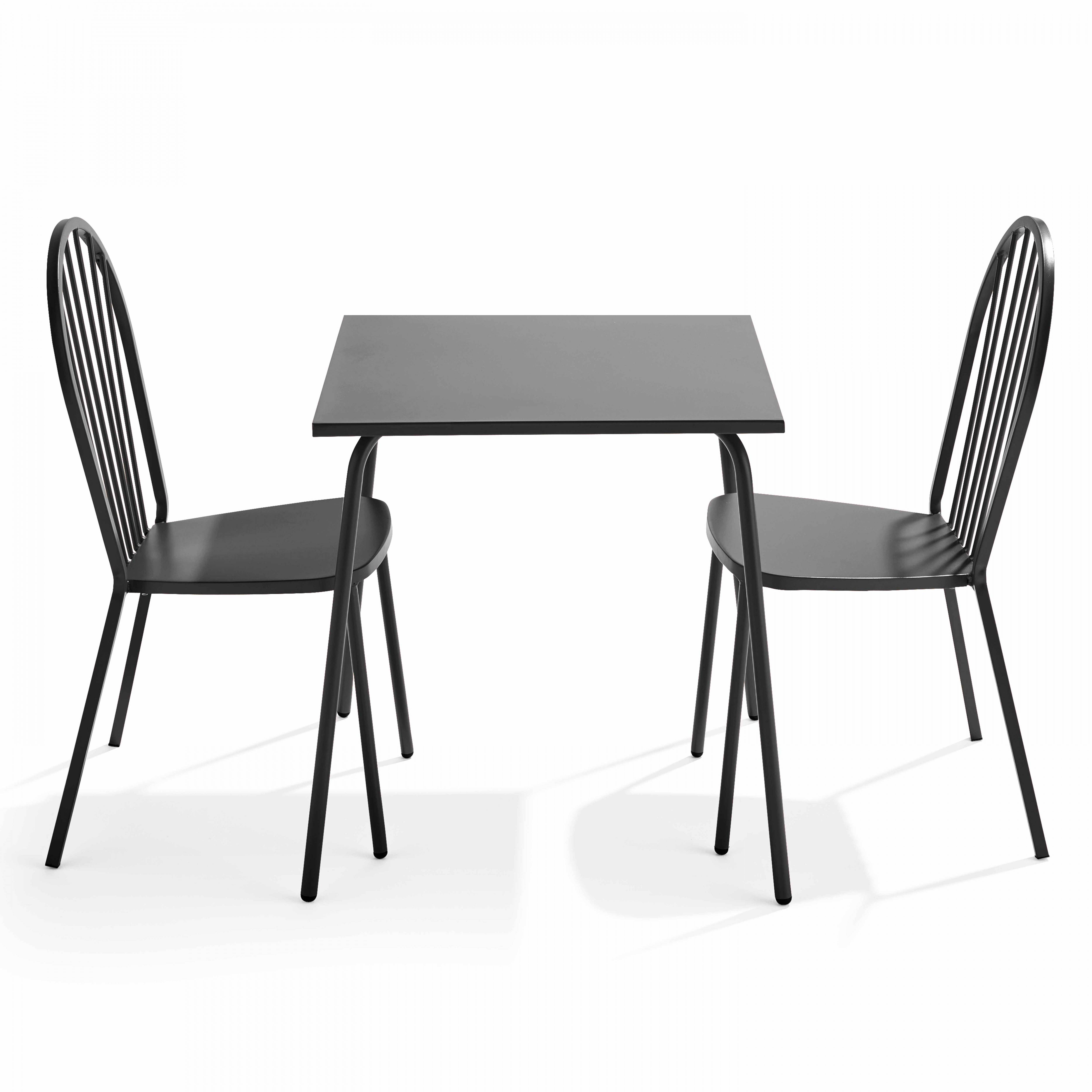 Oviala - Ensemble table de jardin bistrot et 2 chaises en acier gris Palavas - Oviala - Imagen 1