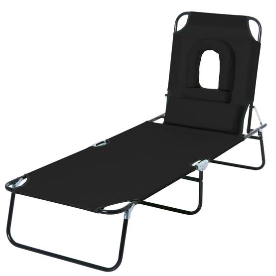 Sans Marque - Chaise longue pliante avec ouverture pour le visage et coussins, en acier et tissu Oxford - Image 1