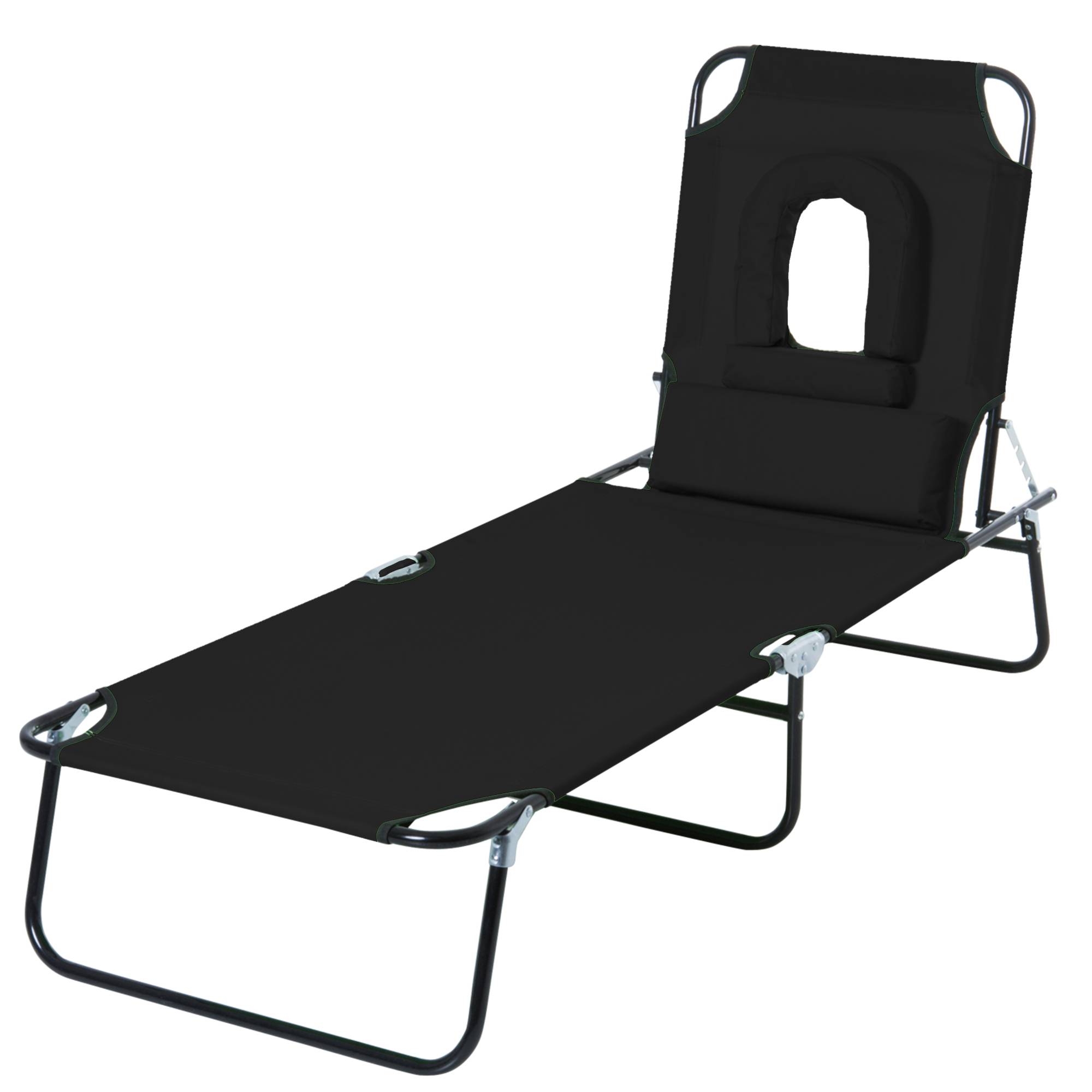 Sans Marque - Chaise longue pliante avec ouverture pour le visage et coussins, en acier et tissu Oxford - Image 1