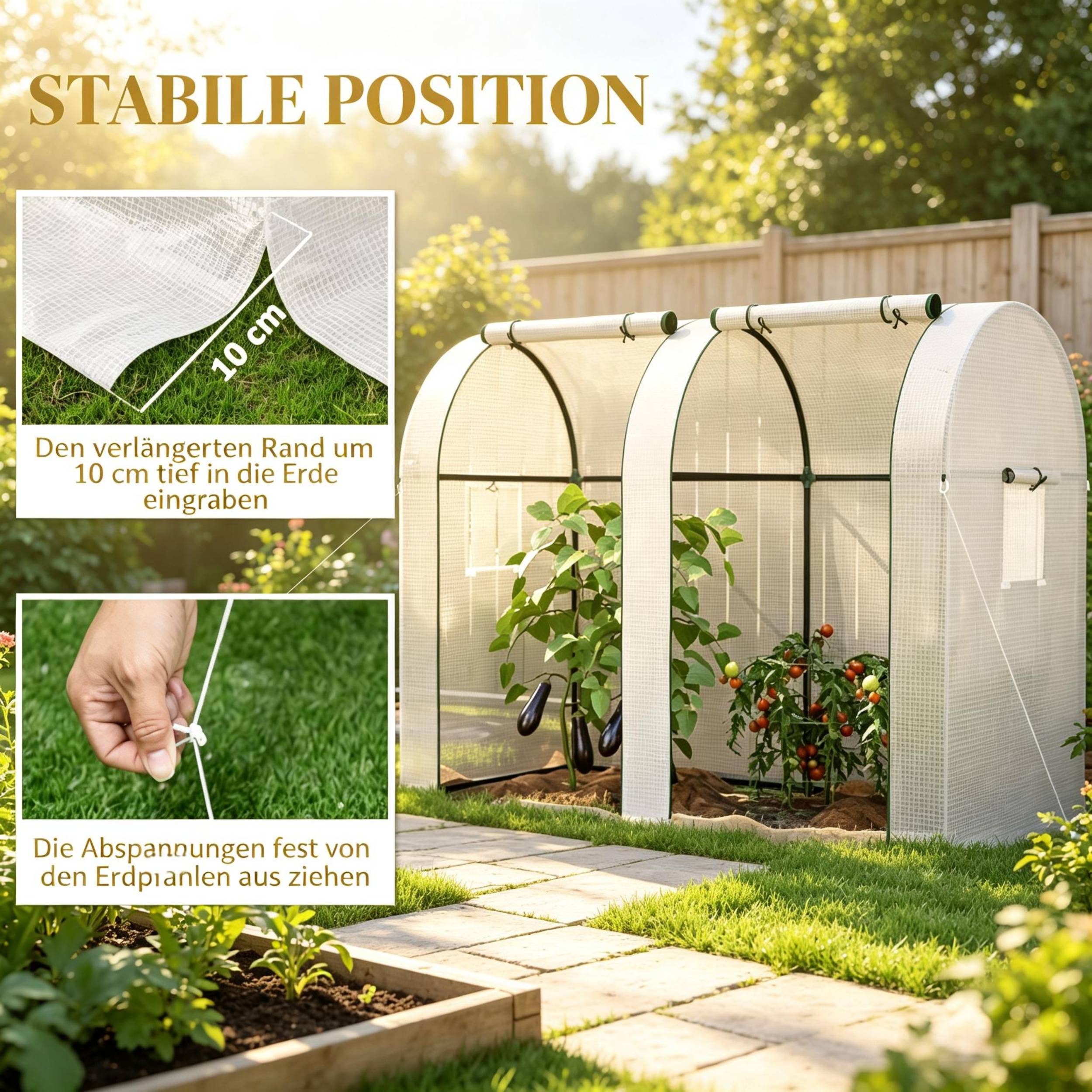 ComfortXL - Serre à tomates PE acier 135 g/m² 185 x 94 x 150 cm blanche potager 2 portes 4 fenêtres protection renforcée - Image 6