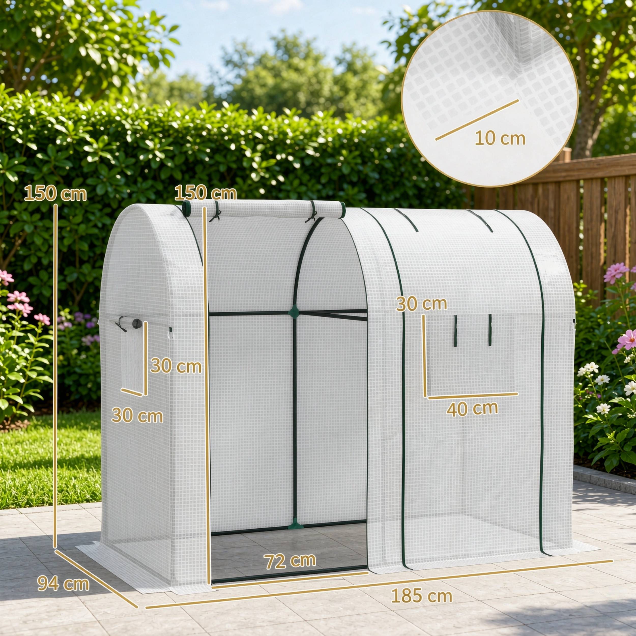 ComfortXL - Serre à tomates PE acier 135 g/m² 185 x 94 x 150 cm blanche potager 2 portes 4 fenêtres protection renforcée - Image 3