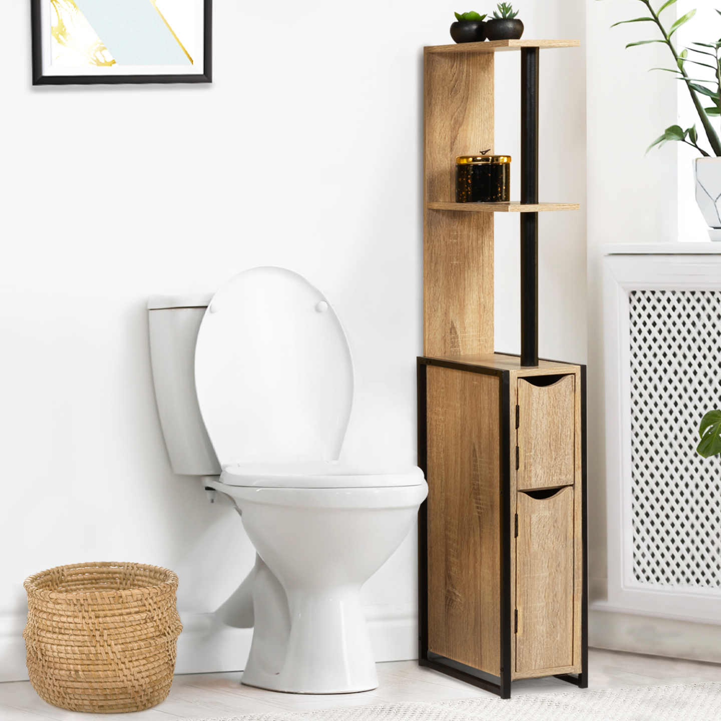 Meuble WC 2 portes DETROIT avec étagères design industriel - Image 1