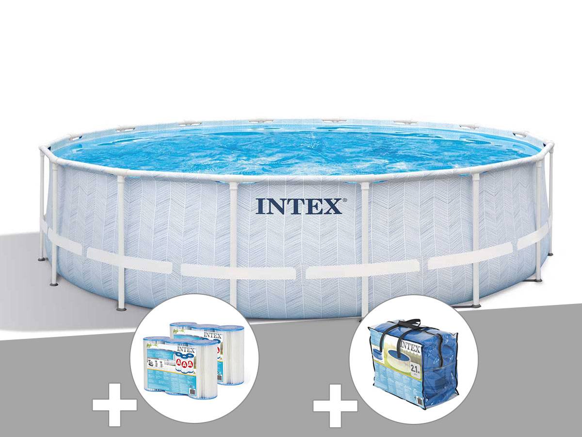 Kit piscine tubulaire Intex Chevron ronde 4,88 x 1,22 m + 6 cartouches de filtration + Bâche à bulles