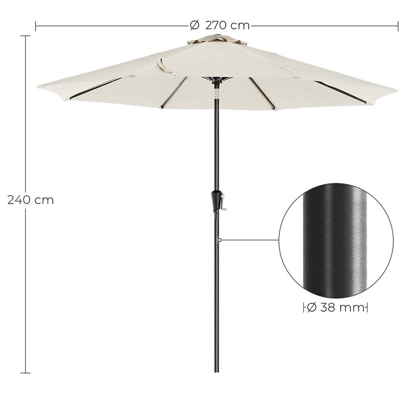 Helloshop26 - Parasol de jardin diamètre 2,7 m ombrelle protection UPS 50+ toile polyester octogonale inclinable manivelle balcon terrasse piscine plage sans socle - Imagen 4