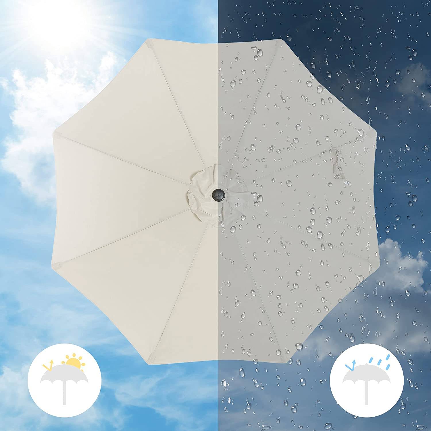 Helloshop26 - Parasol de jardin diamètre 2,7 m ombrelle protection UPS 50+ toile polyester octogonale inclinable manivelle balcon terrasse piscine plage sans socle - Imagen 3