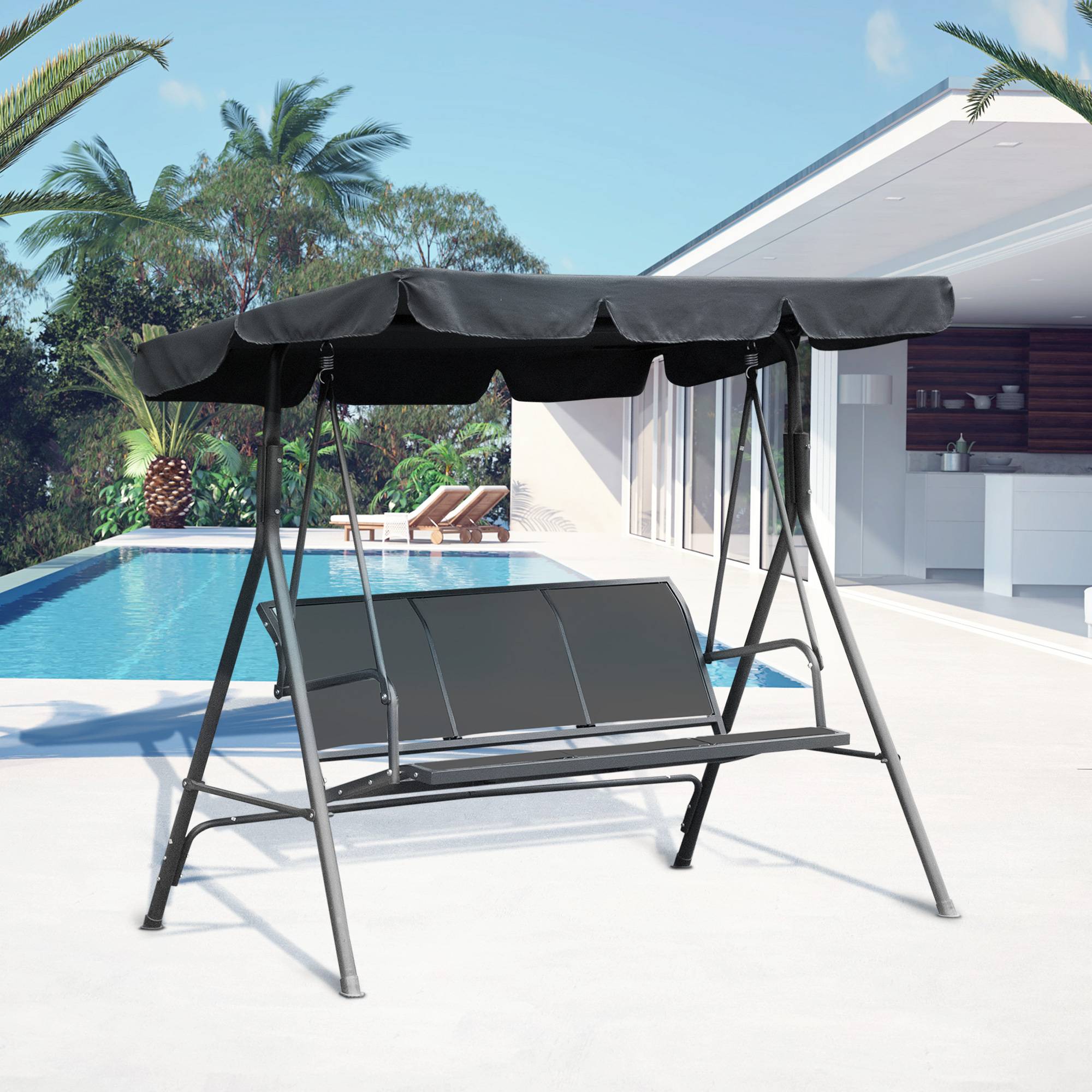 Outsunny - Balancelle de jardin 3 places grand confort toit imperméabilisé inclinaison réglable assise et dossier ergonomique acier textilène gris - Outsunny - Imagen 2