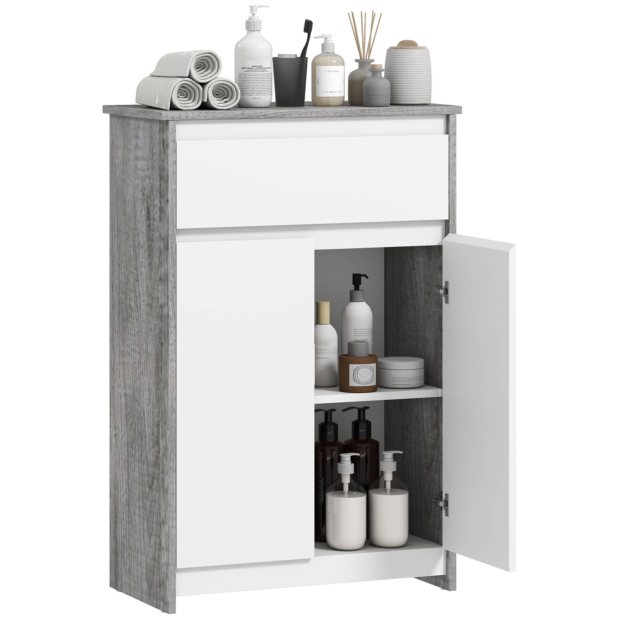 Sans Marque - Meuble salle bain tiroir double porte gris blanc - Image 1