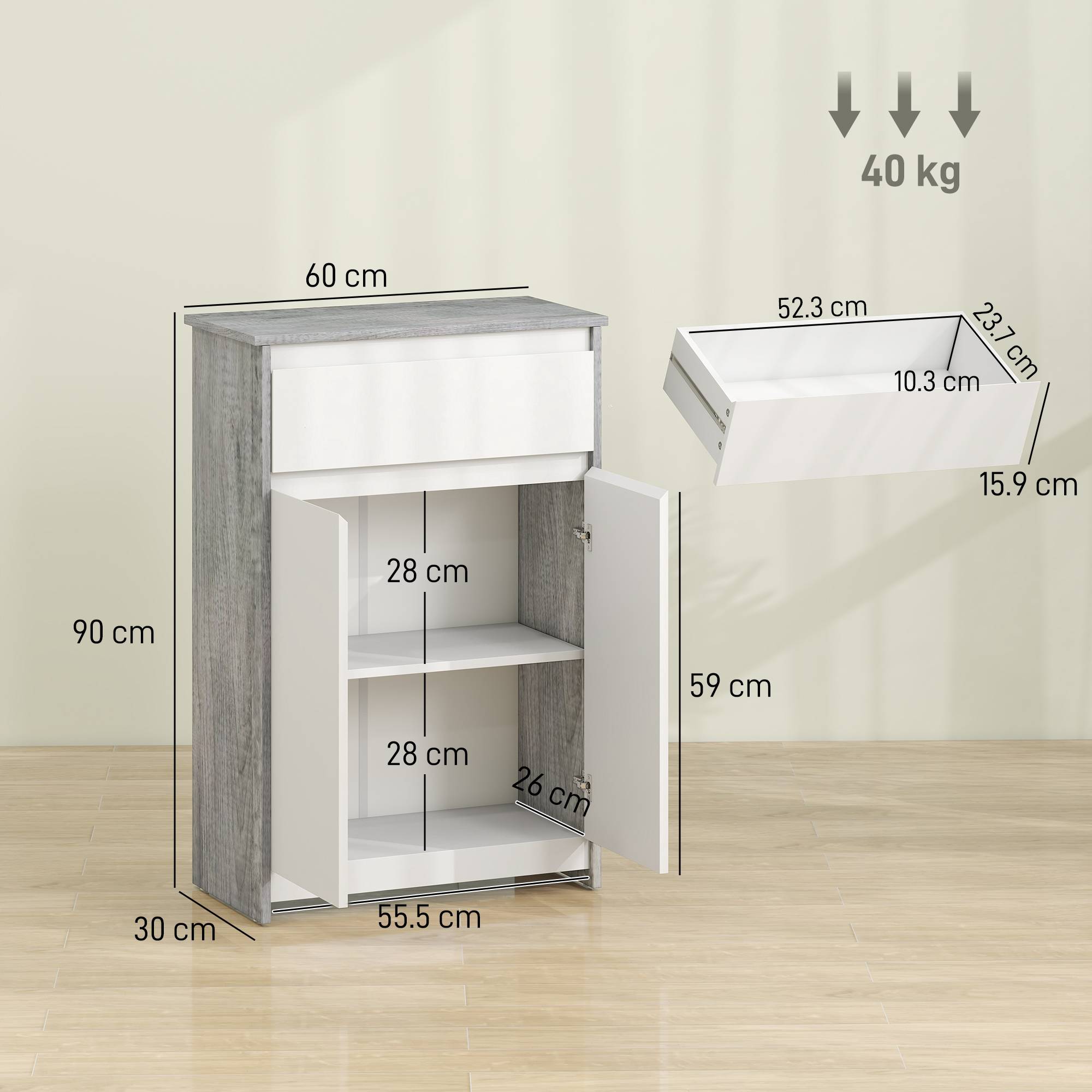 Sans Marque - Meuble salle bain tiroir double porte gris blanc - Image 5